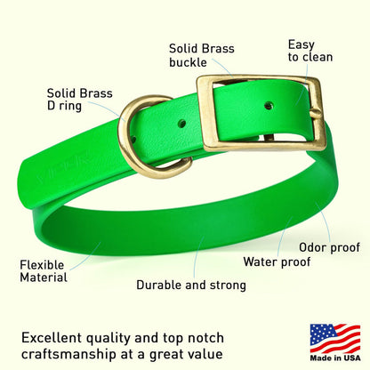 Viper Biothane Waterproof Dog Collar - Brass Hardware - Size M (15" - 18")